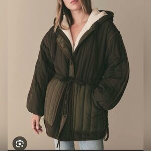 Doen fauna coat olive green fur lined coat